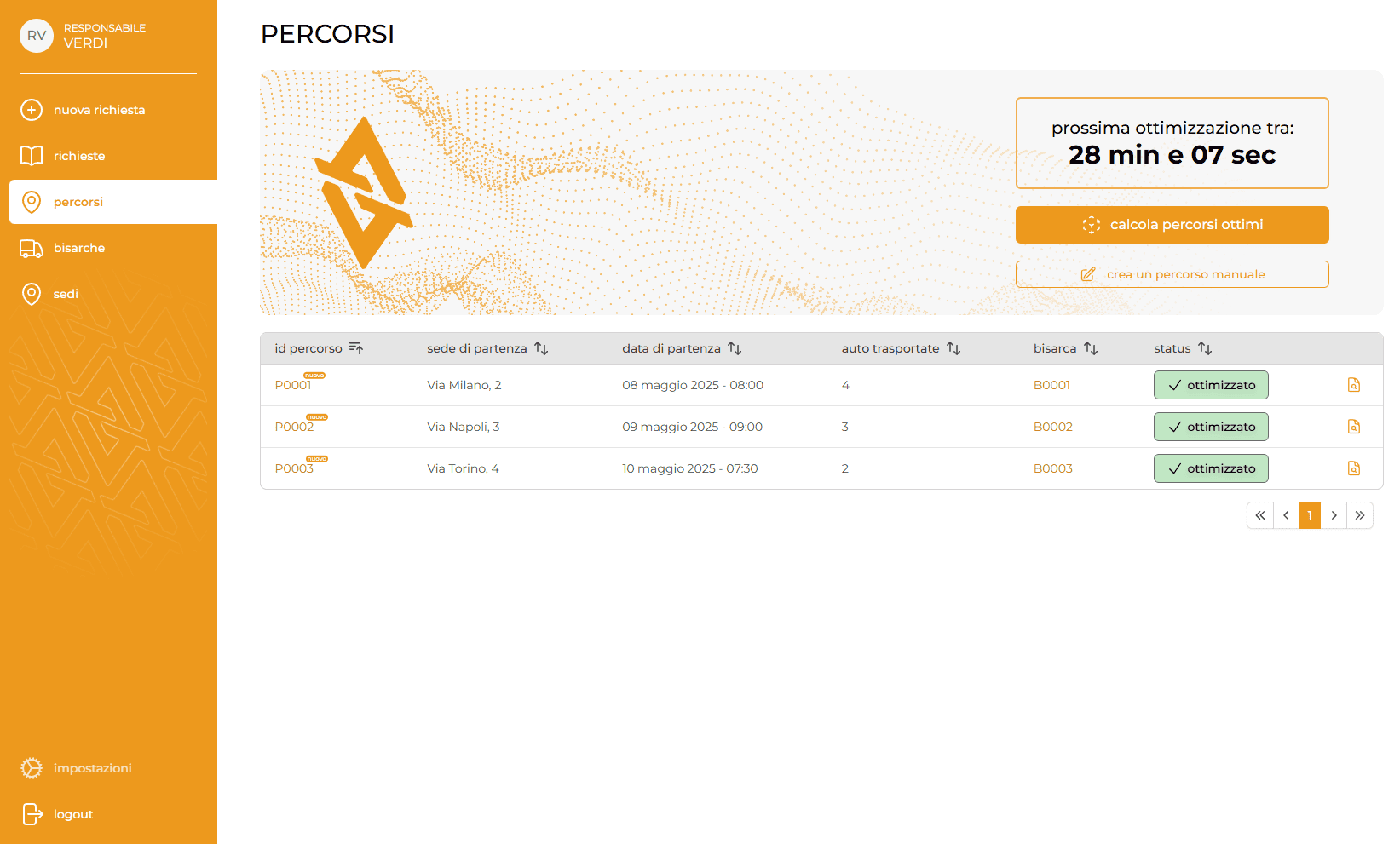 Screenshot pianificazione dei turni